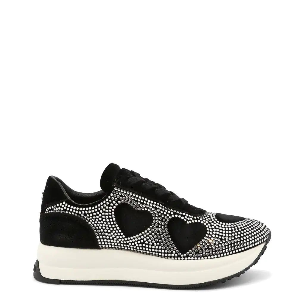 Rhinestone Heart Sneakers - Black